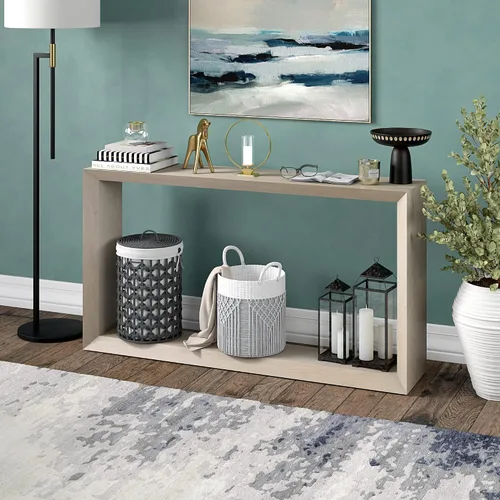 Vista 7 de Henn&Hart Mesa de consola rectangular de madera de 55 pulgadas, mesa de sofá con estante de madera para entrada, sala de estar, sofá, pasillo u