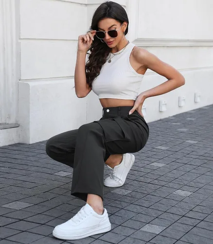 Vista 6 de ETOSELL Pantalones cargo de cintura alta para mujer, pantalones casuales de pierna ancha, elásticos, Y2K Streetwear con 6 bolsillos