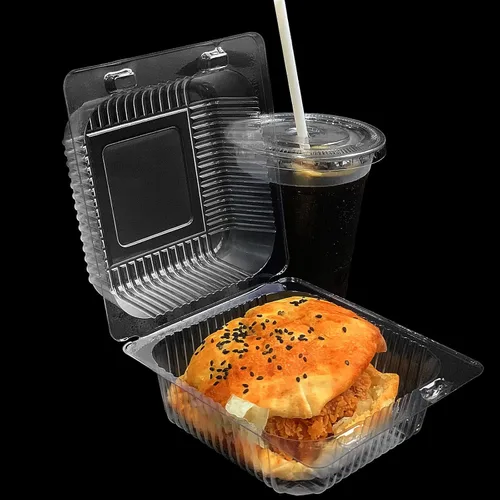 Vista 5 de Paquete de 200 recipientes de plástico transparente con bisagras con tapas, recipiente cuadrado desechable de plástico para llevar, recipientes