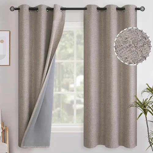 Vista 55 de YoungsTex - Cortinas opacas de lino para dormitorio, oscurecimiento de la habitación, cortinas con textura de lino, paneles con aislamiento térmico