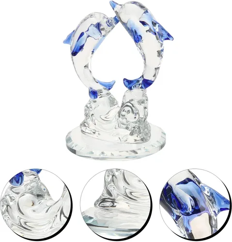 Vista 9 de Figura de delfín de cristal, escultura náutica, adorno de animal del océano, decoración de escritorio para el hogar, oficina, cumpleaños, Navidad
