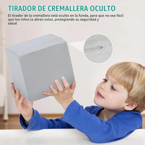 Vista 4 de TRENDBOX 6 bloques de espuma para niños pequeños, cubos de espuma suave de 5.5 pulgadas con funda lavable desmontable, bloques de juego suaves