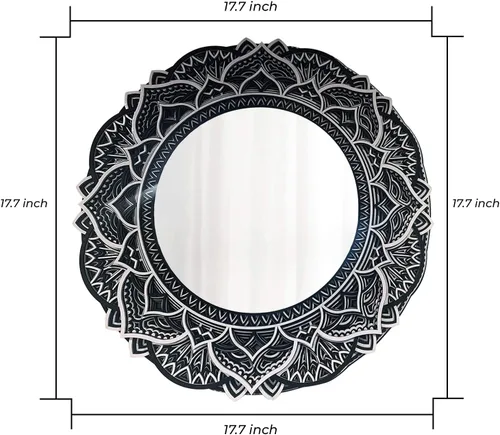 Vista 4 de BHDecor Espejo para decoración de pared para el hogar, marco tallado con láser de varias capas, elegante mandala de madera para colgar, paneles