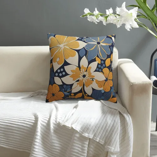 Vista 5 de Fundas de almohada de flores azul marino, fundas de cojín geométricas modernas, fundas de almohada decorativas para el hogar, fundas de almohada