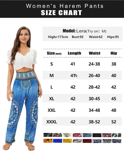 Vista 4 de QIANXIZHAN - Pantalones deportivos de tiro alto para mujer, diseño estilo harén bohemio con bolsillos, para yoga