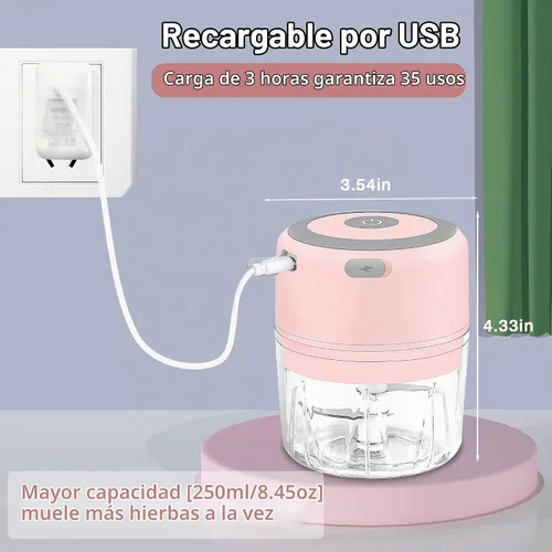 Vista 4 de Molinillo eléctrico de hierbas, molinillo grande de 3.5 pulgadas para moler hierbas frescas secas y especias con cámara transparente, molinillo Rosa