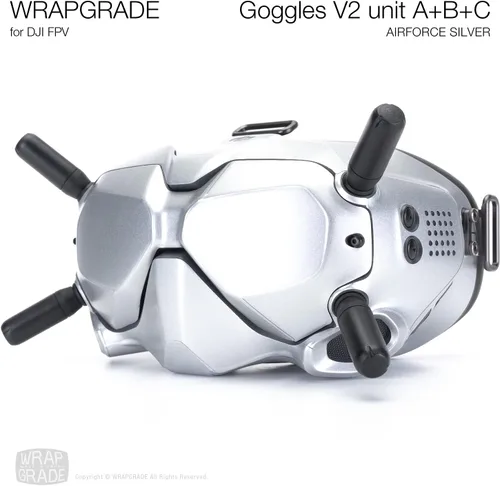 Vista 2 de WRAPGRADE Skin compatible con DJI FPV Gafas V2 (Airforce Silver)