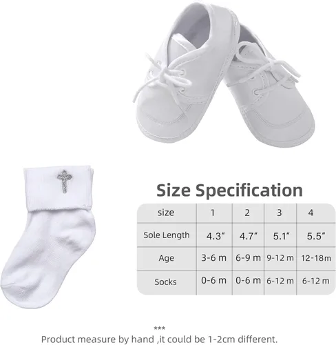 Vista 5 de Booulfi Conjunto de botines y calcetines para bebés recién nacidos para bautizo