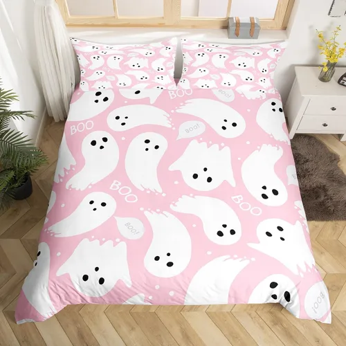 Vista 8 de Feelyou Juego de ropa de cama para niños, gatos negros, tamaño individual, funda de edredón de linterna de calabaza de Halloween para niños y niñas