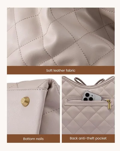 Vista 5 de LOVEVOOK - Carteras para mujer, bolsos de mano de cuero suave estilo hobo, bolso bandolera acolchado, bolso de diseñador tipo bucket