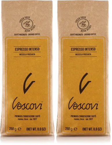 Vista 2 de V Vescovi Espresso Intenso Espresso italiano molido premium tostado medio Para máquinas de moka y espresso 16 bolsas