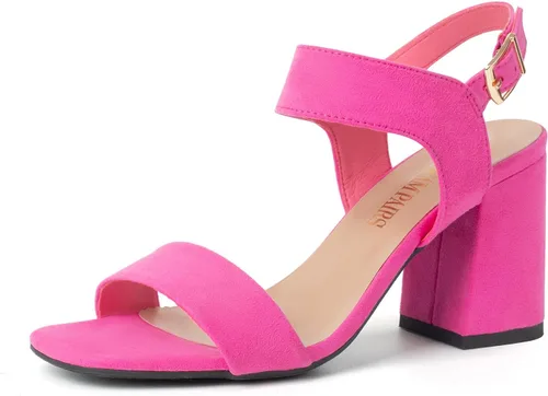 Vista 11 de DREAM PAIRS Sandalias de tacón alto y grueso para mujer, con puntera cuadrada, correa en el tobillo, cómodas sandalias