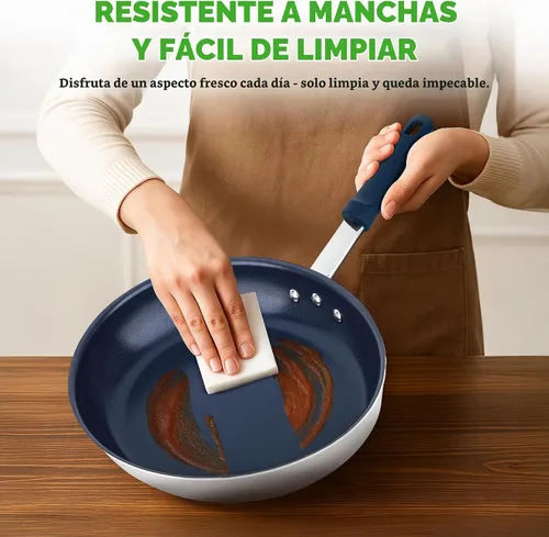 Vista 5 de NutriChef Sartén antiadherente con revestimiento de cerámica de 10 pulgadas, sartén de aluminio con mango de silicona, resistente a las manchas