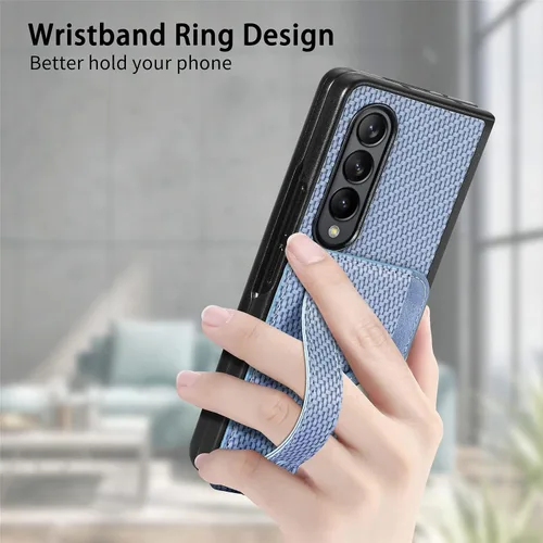 Vista 6 de Asuwish Funda de teléfono para Samsung Galaxy Z Fold 2 5G 2020 y accesorios para celular con correa para la muñeca, soporte para tarjeta de crédito