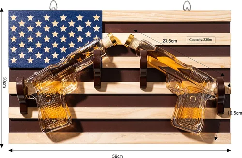 Vista 6 de The Wine Savant - Juego de 2 decantadores de whisky con pistola de 10.11 onzas líquidas en estante de pared con bandera estadounidense por The Wine