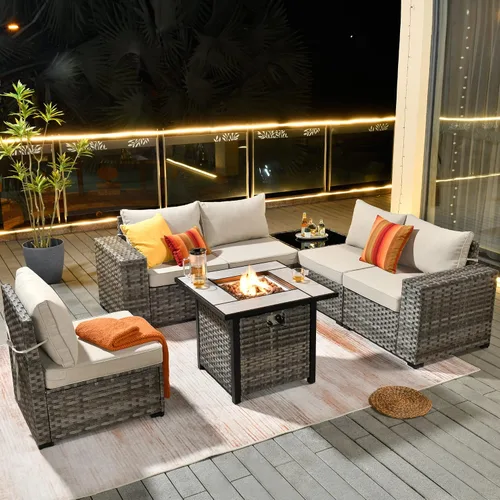 Vista 37 de HOOOWOOO Outdoor Patio Sectional Furniture Sofa Set with Widened Armrest,6 Piece Small Modern Wicker Couch,Modular L Shaped Conversation Seating Set