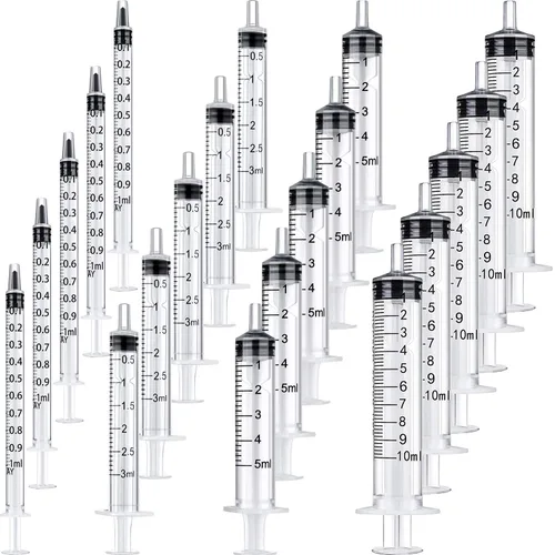 Vista 10 de Paquete de 20 jeringas de plástico con medición, adecuadas para medir, dispensar agua, rellenar (0.03 oz/1 ml) Large Plastic Measuring Tools for