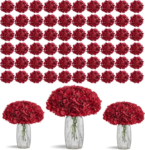 Vista 34 de Flores de hortensias artificiales rosa polvoriento, 10 cabezas de flores de seda de hortensia falsas para centros de mesa de boda, ramos de 10
