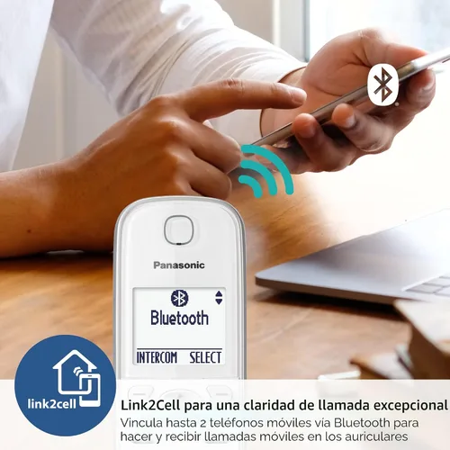 Vista 3 de Panasonic - Teléfono inalámbrico con contestador automático, Link2Cell Bluetooth para el hogar, asistente de voz y bloqueo avanzado de llamadas