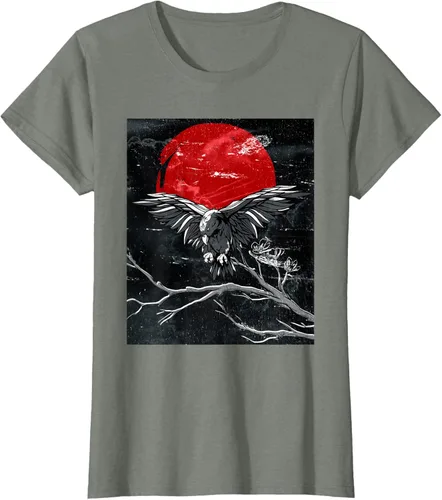 Vista 11 de Red Moon Raven - Camiseta japonesa de cuervo negro, Negro, S