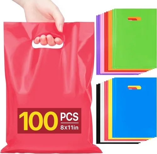 Vista 16 de ANZNKU 50 bolsas negras de recuerdo de fiesta, 8 x 11 pulgadas, bolsa de regalo para dulces de Pascua, joyas artesanales, bolsas de regalo