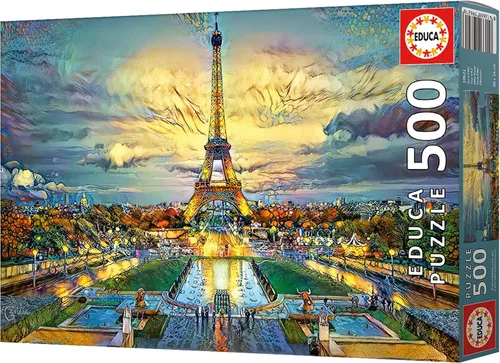 Vista 4 de Educa - Dream City Art - Torre Eiffel - Rompecabezas de 500 piezas - Pegamento para rompecabezas incluido - La imagen completa mide 18.9 x 13.4