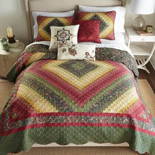 Vista 7 de Donna Sharp Edredón King – Colcha contemporánea de algodón rosa lavanda con patrón de retazos – lavable a máquina