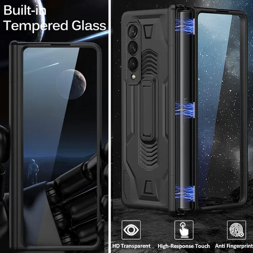 Vista 3 de Miimall Funda compatible con Samsung Galaxy Z Fold 3 con protección de bisagra, protector de pantalla de vidrio templado y función atril todo