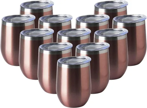 Vista 13 de HASLE OUTFITTERS Vaso de vino de 12 onzas con tapa, copas de vino sin tallo, tazas de viaje al vacío de doble pared, taza de café de acero Acero