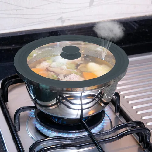 Vista 4 de Tapa Universal para Ollas, Sartenes y Cacerolas, Paquete de 2 Cubiertas de Sartén que se Ajustan a 7", 8", 9" y 10", 11", 12" de Diámetro de 7-12
