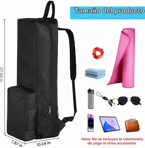 Vista 2 de Bolsa para esterilla de yoga, bolsa para esterilla de yoga con bolsillos y correa ajustable, mochila ligera e impermeable para esterilla de yoga