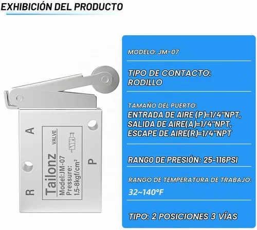 Vista 5 de TAILONZ PNEUMATIC Válvula electromagnética JM-07 del rodillo de la manera 1/4 de la manera de 2 posiciones 3