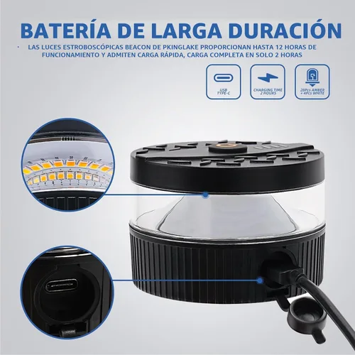 Vista 5 de Luz estroboscópica ámbar con base magnética, portátil USB-C recargable, mini luces LED intermitentes de emergencia para camiones, vehículos