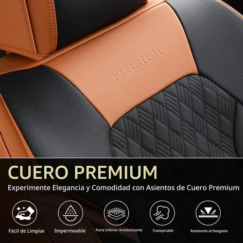 Vista 7 de FLORICH Fundas de asiento, juego completo de fundas de asiento de automóvil, fundas de asiento de cuero de napa de lujo, transpirables e marrón