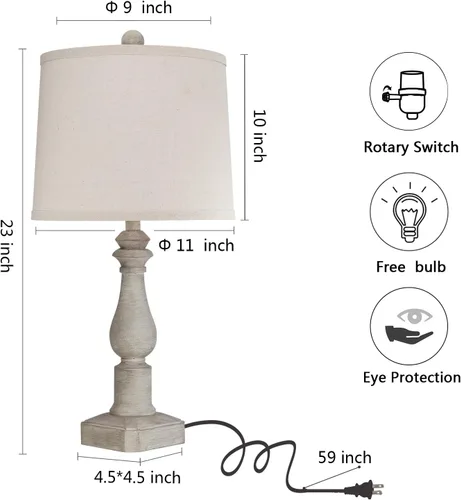 Vista 6 de Juego de 2 lámparas de mesa rústicas de 23 pulgadas para sala de estar, dormitorio, lámparas tradicionales de resina para mesita de noche para sala