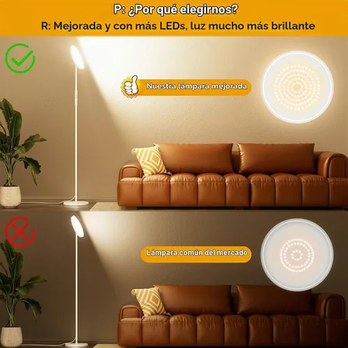 Vista 5 de Yikuneng Lámpara de pie súper brillante para sala de estar, lámpara de pie LED regulable continua con control remoto y táctil, lámpara torchiere