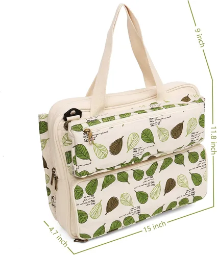 Vista 2 de LAVIEVERT Bolsa de tela para tejer, bolsa de almacenamiento de hilo para llevar proyectos, agujas de tejer, ganchos de ganchillo y otros accesorios
