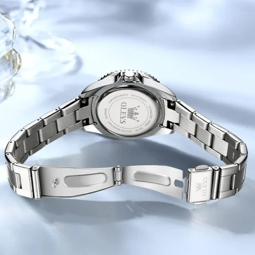 Vista 6 de OLEVS Reloj de pulsera de oro para mujer, con diamantes de lujo, de acero inoxidable, impermeable, luminoso, fecha