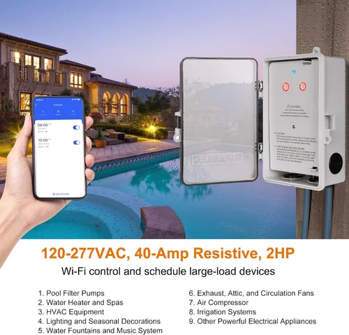 Vista 6 de Suraielec Temporizador de piscina WiFi dual, interruptores individuales de 120/277V, 40 amperios, temporizador inteligente resistente de 1HP/2HP