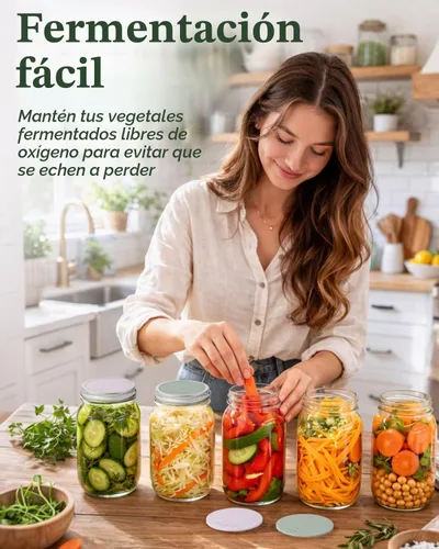 Vista 6 de Elementi Tapas de fermentación para tarros de masón, juego de 4 tapas de silicona de fácil agarre para frascos Mason de boca ancha, kit