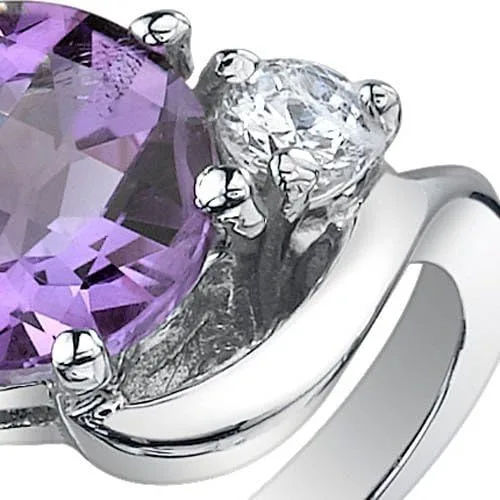 Vista 5 de PEORA Anillo de amatista de 3 piedras para mujer, plata de ley 925, piedra preciosa natural, 1.75 quilates, forma redonda de 0.315 in, tamaños 5 a 9