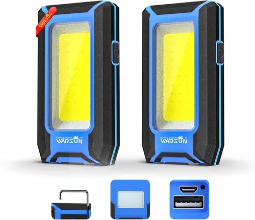 Vista 9 de WARSUN Luz de trabajo recargable LED de 2 piezas, luces de trabajo portátiles COB magnéticas, 40 W 1500 lúmenes, gancho colgante de metal, 3 modos