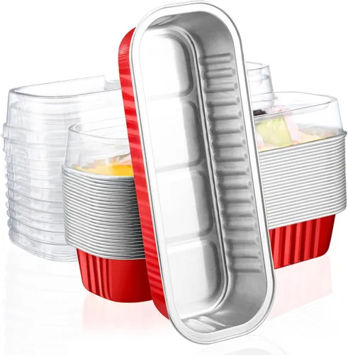 Vista 9 de EUSOAR Forros para magdalenas con tapas, 30 unidades de ramekins de papel de aluminio de 6.8 oz, mini moldes para pan de aluminio desechables
