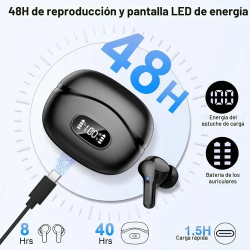 Vista 4 de Auriculares inalámbricos, auriculares Bluetooth 5.4 HiFi Stereo, auriculares con 4 micrófonos ENC con cancelación de ruido, auriculares Bluetooth
