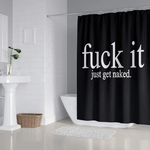 Vista 2 de Fuck It Cortina de ducha Get Naked, tela de poliéster, lavable a máquina, impermeable, decoración de baño, ojales de cobre reforzado, regalo, 12