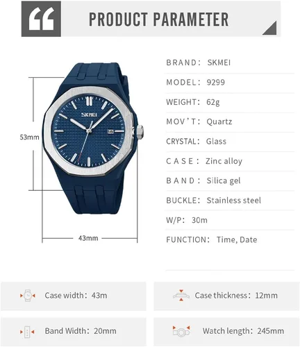Vista 6 de SKMEI Watches for Men Silicone Easy Read Waterproof Sport Casual Fashion Analog Quartz Luminous Fathers Gifts Black Wrist Watch