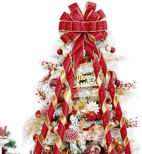 Vista 8 de Hismir Lazo grande de 53 x 13 pulgadas con serpentina de purpurina, lazos decorativos para árbol de Navidad, corona, puerta, festival, decoración