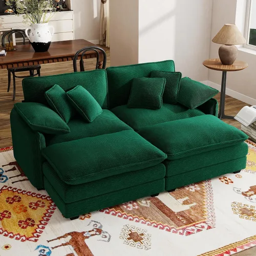 Vista 10 de Sofá modular de 81 pulgadas con 2 otomanas, sofá modular de 2 asientos, sofá seccional pequeño para sala de estar