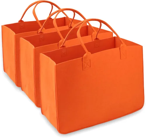 Vista 5 de Bolsa de fieltro, bolsas reutilizables grandes, bolsa de comestibles resistente con asas, bolsas de fieltro para compras, Gris oscuro 3 piezas