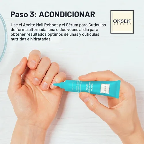Vista 5 de Onsen Secret Kit completo de reinicio de uñas con aceite de cutícula de 0.3 fl oz, lima de uñas de grano 120/180 de doble cara, un bloque